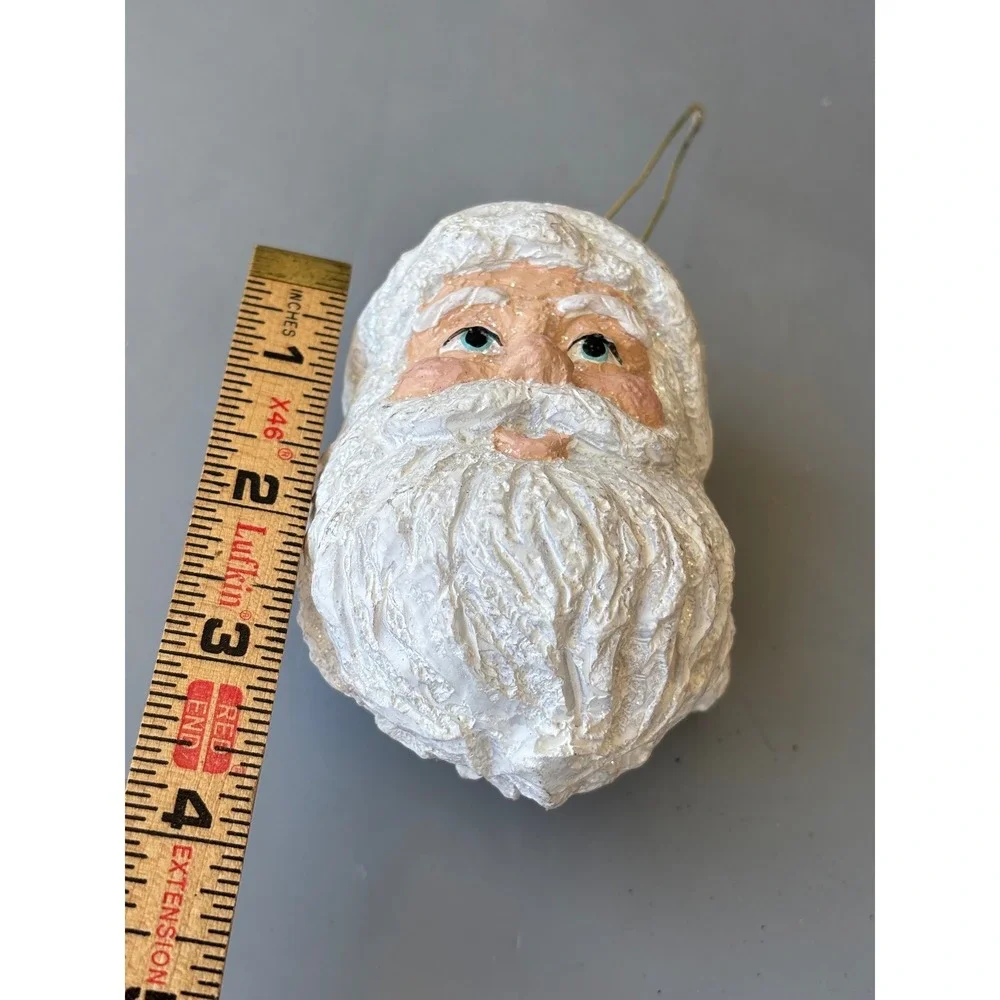 Vintage Style‎ Santa Claus Head Christmas Ornament Red White Glitter 4 Inch